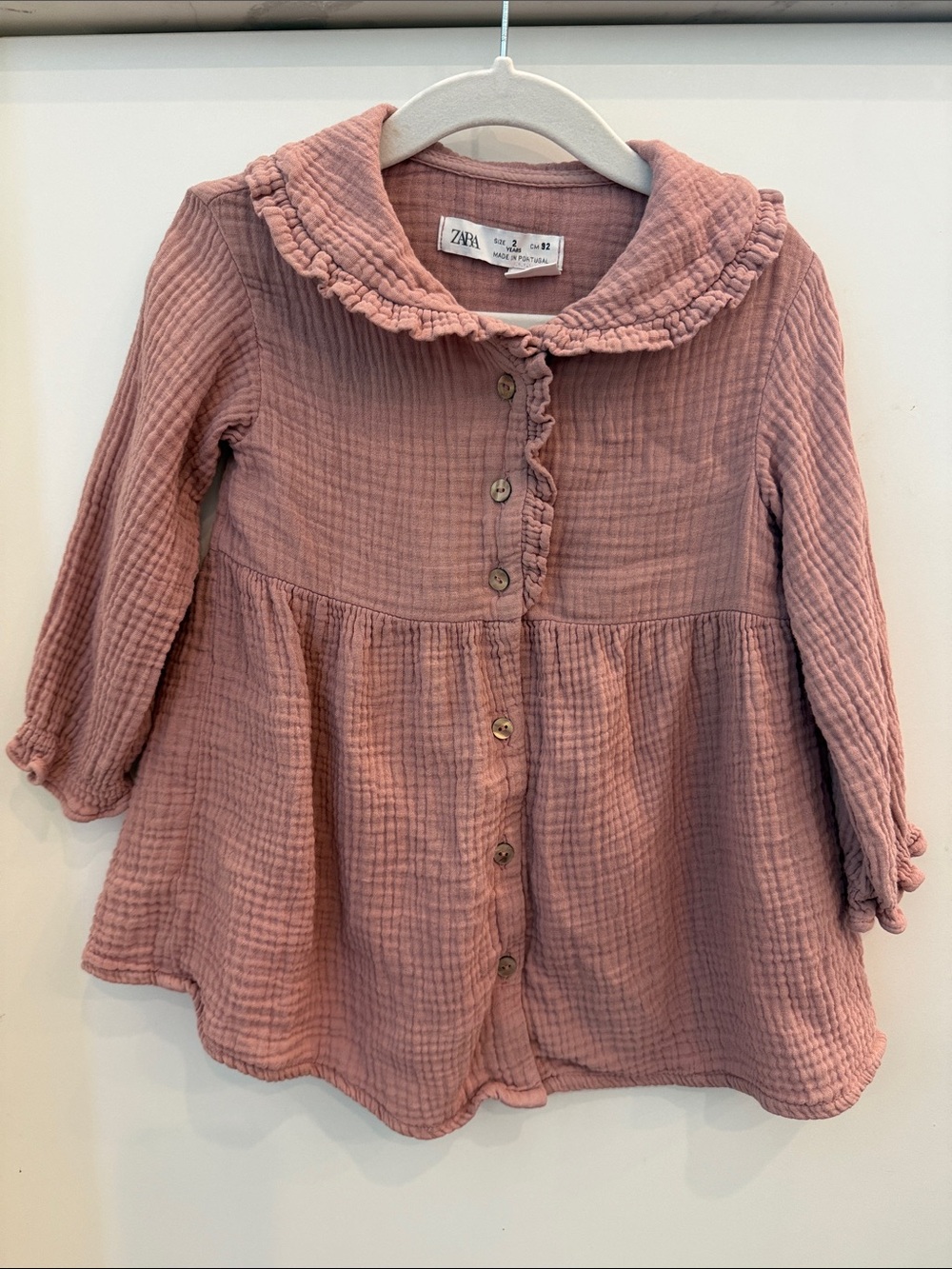 Zara Kids Dusty Mauve Ruffle Collar Button-Front Dress